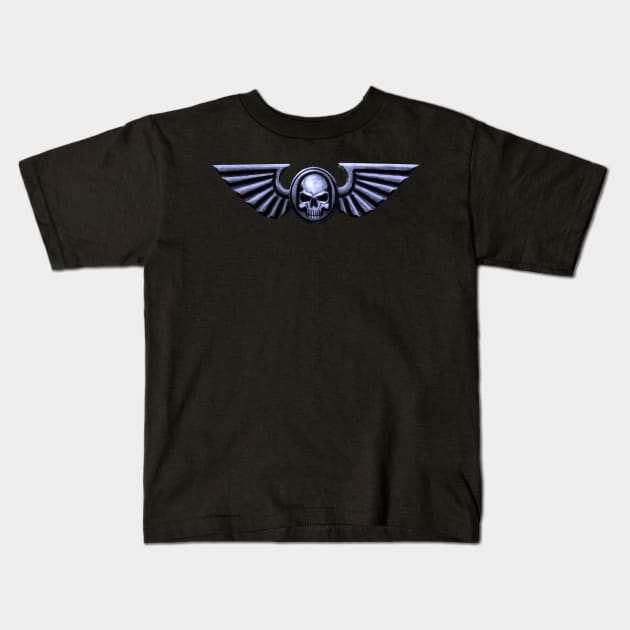 Imperial Skull and Wings Silver Kids T-Shirt by SimonBreeze